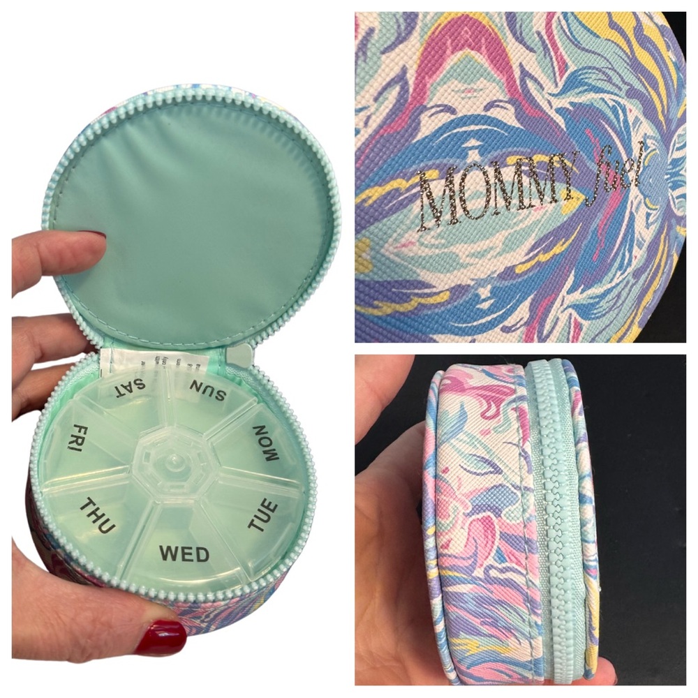 Colorful Round medicine or vitamin case “mommy fuel”, zipper closure